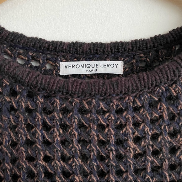 Veronique Leroy Round Neck Open Knit Wool Sweater Chocolate Brown - Picture 5 of 11